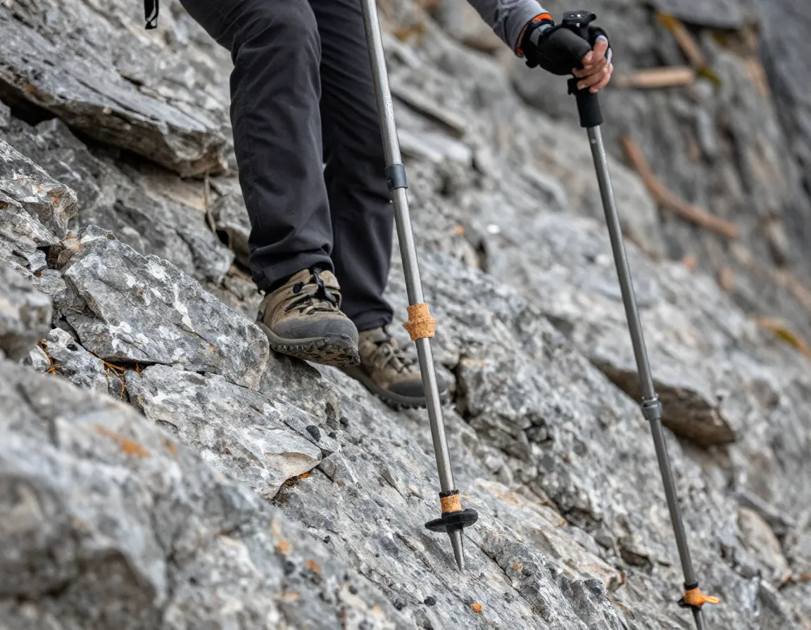 Trekking poles cork grips carbide tips rocky ascent