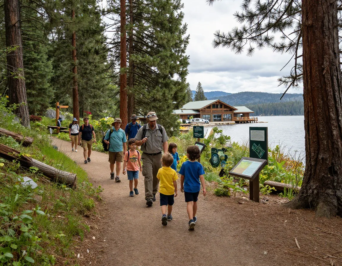 Ranger leading family nature walk big bear discovery center forest