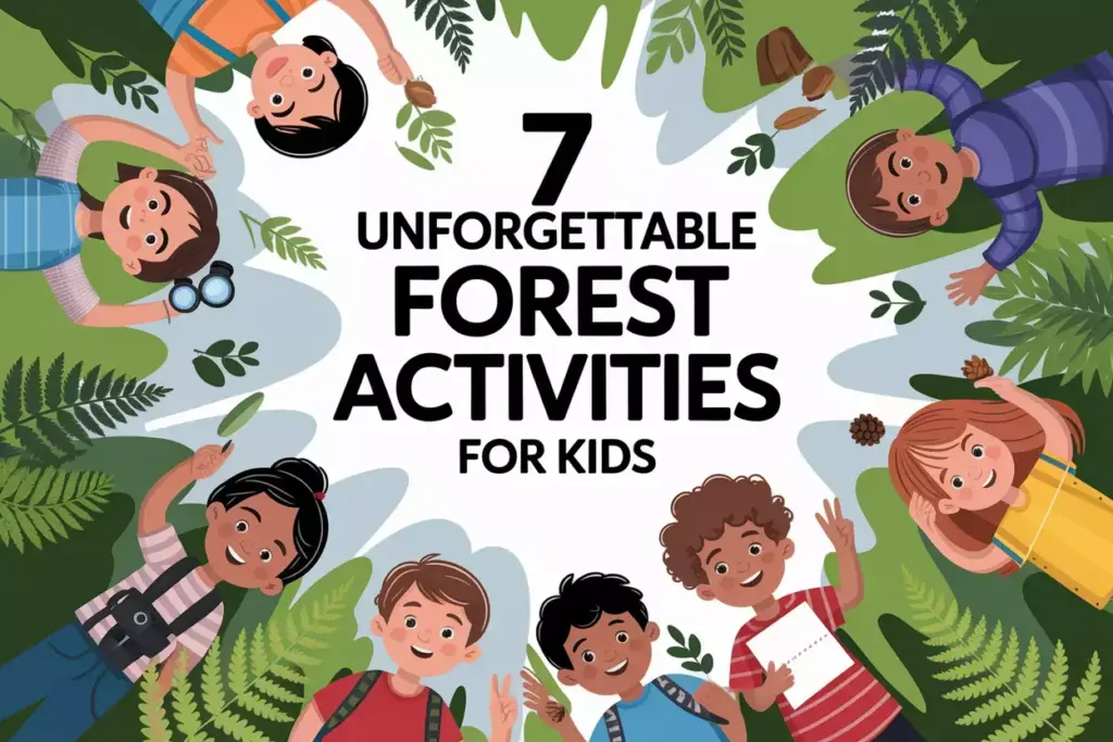 Children Exploring Forest With Nature Tools And Animal Tracks Under Canopy