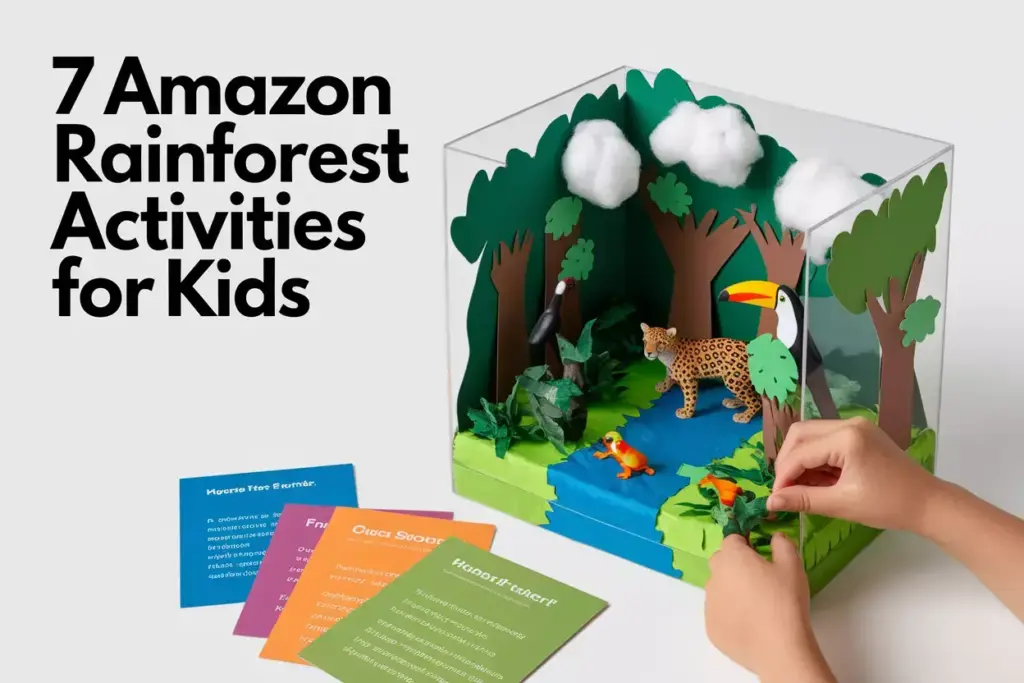 Layered Amazon Rainforest Diorama With Miniature Animals And Fact Cards For Kids