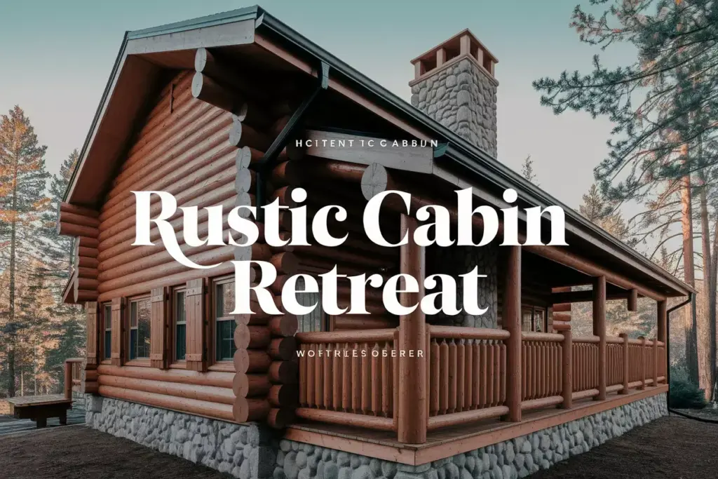 Traditional Hand Hewn Log Cabin With Stone Chimney In Woodland Setting