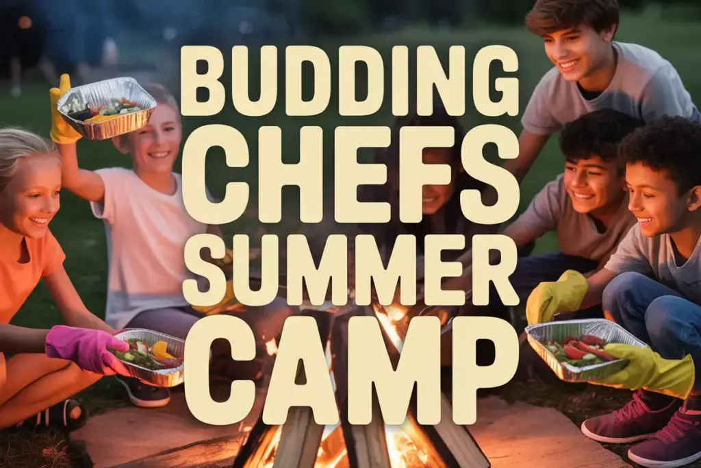 Young Campers Cooking Foil Packet Meals Over Campfire At Dusk