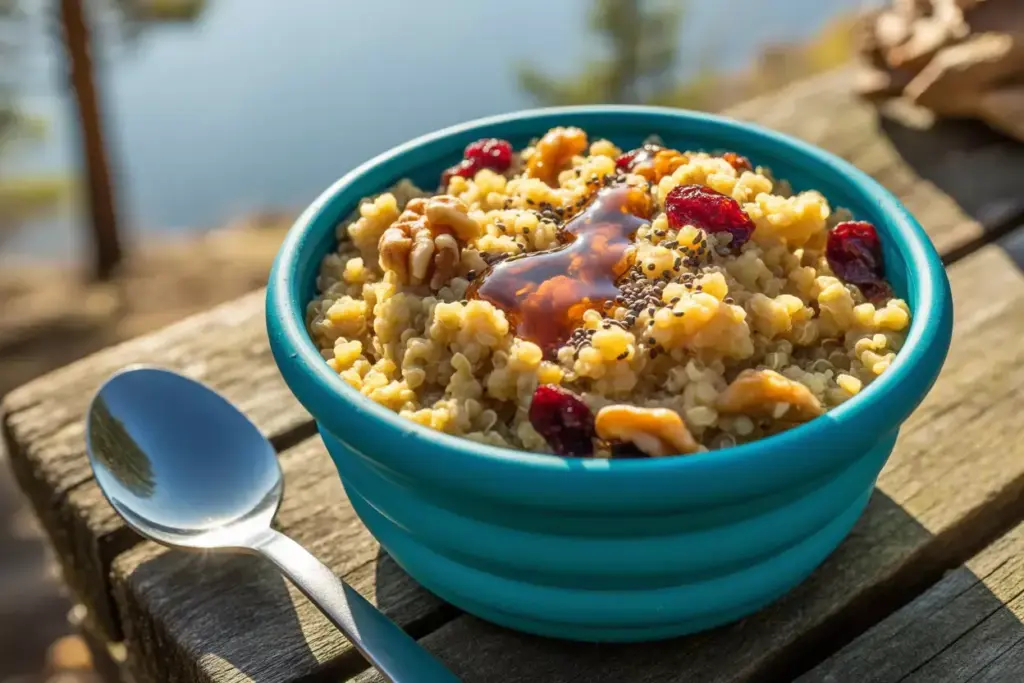 2 Backcountry Breakfast Quinoa Bowl With Cranberries Walnuts Maple Syrup Chia Seeds