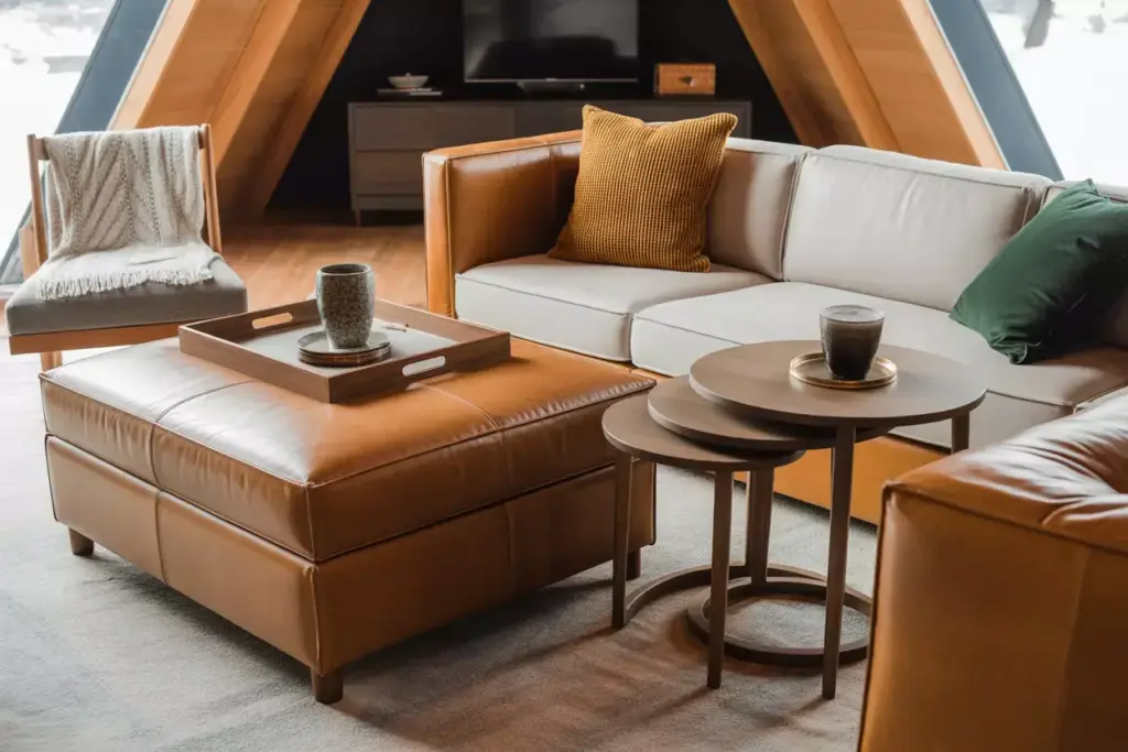 Multi Functional A Frame Living Room With Storage Ottoman And Modular Sofa