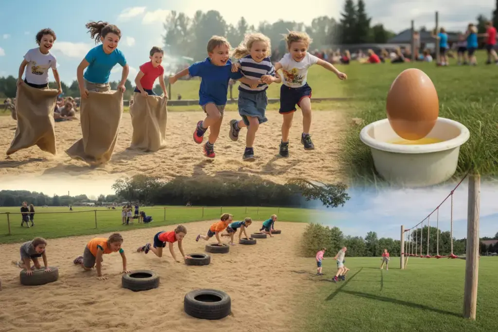 Relay Races Obstacle Course Sack Three Legged Egg Spoon Summer Camp Field