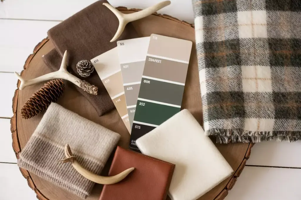 Rustic Cabin Color Palette With Earth Tones Green Accents And Natural Textures