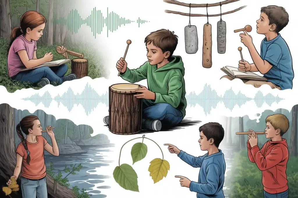 Sound Exploration Musical Discovery Children Mapping Forest Sounds Playing Natural Instruments Fog