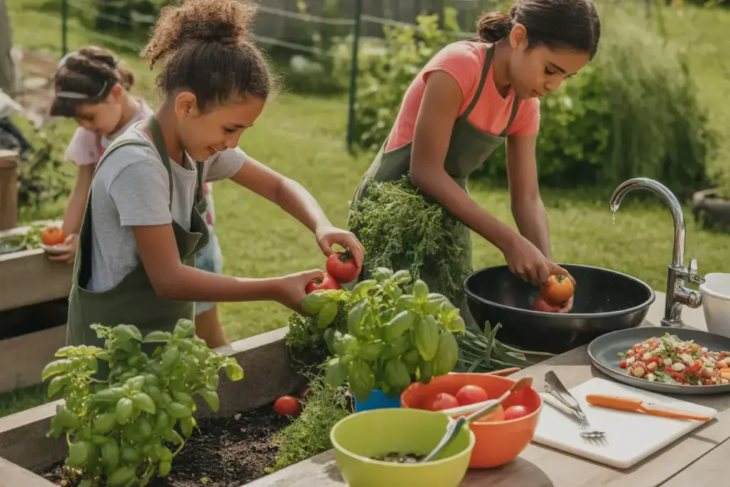 Garden To Table Cooking With Campers Harvesting Vegetables And Preparing Fresh Healthy Meals