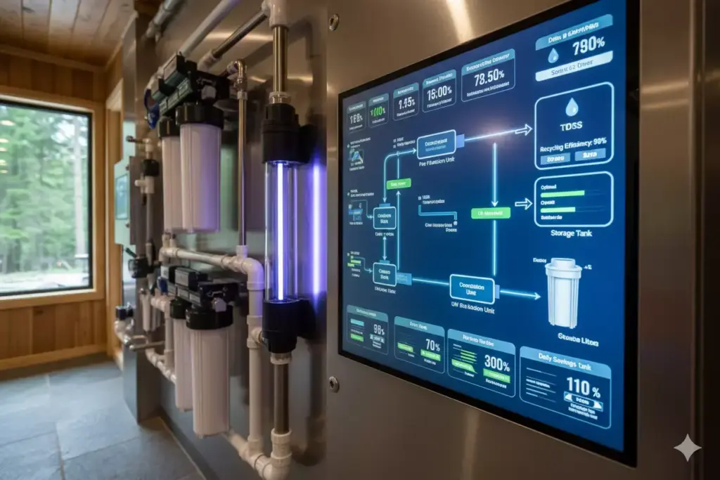 Smart Water Recycling System Control Panel With Uv Sterilization And Monitoring Displays