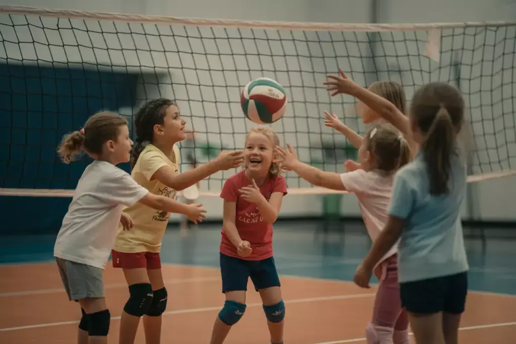 Camp Volleyball Modified Rules Lowered Net Kids Learning Teamwork Communication