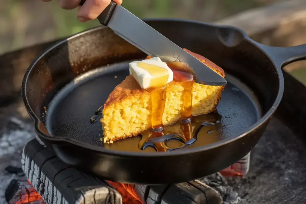 Skillet Cornbread Honey Butter Cast Iron Campfire Golden Crust Moist Interior Southern Comfort Food