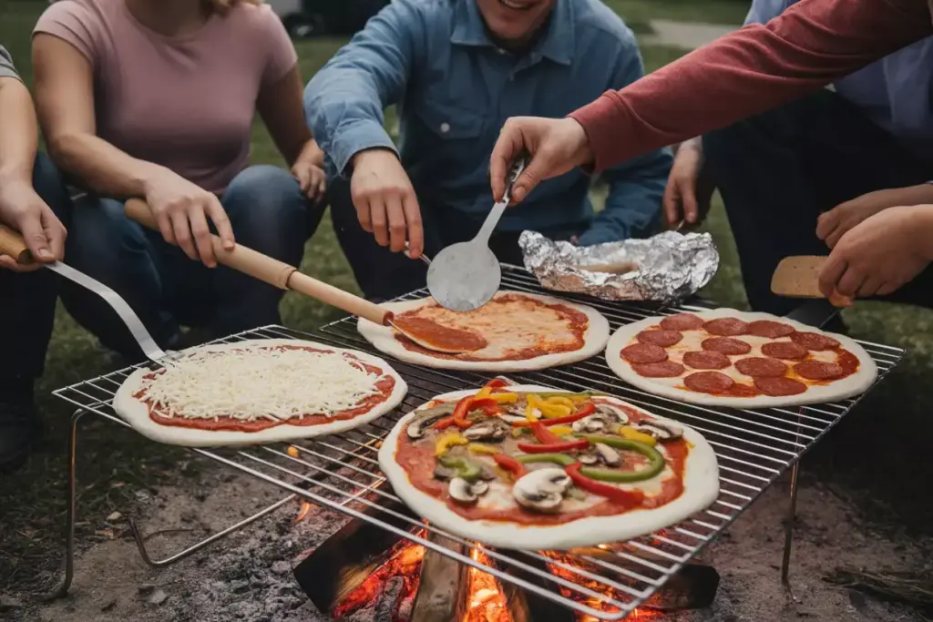 Campfire Pizza Making With Grill Grate Toppings Group Activity
