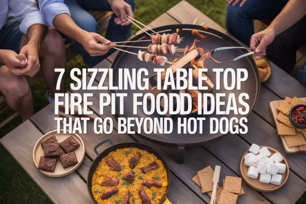 Cover 1 Aerial View Of Gourmet Fire Pit Feast With Paella Scallops And Artisanal Smores