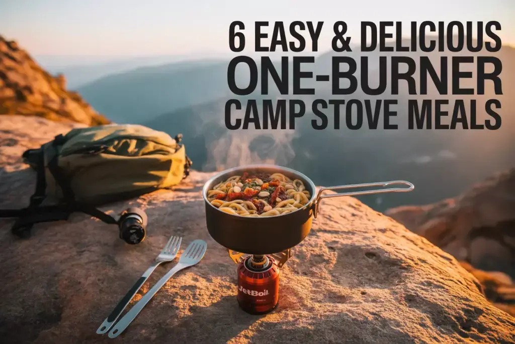 Cover 1 Backpacker Cooking Delicious Meal On Camp Stove At Mountain Sunset