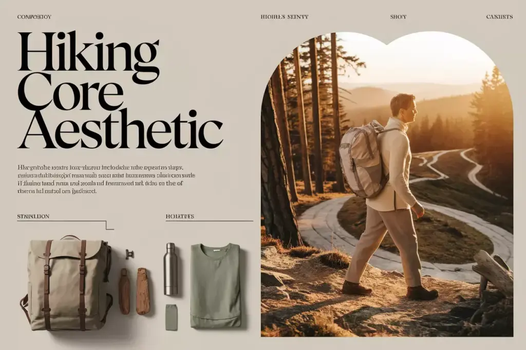 Hiker In Neutral Tones On Forest Trail With Minimalist Gear During Golden Hour