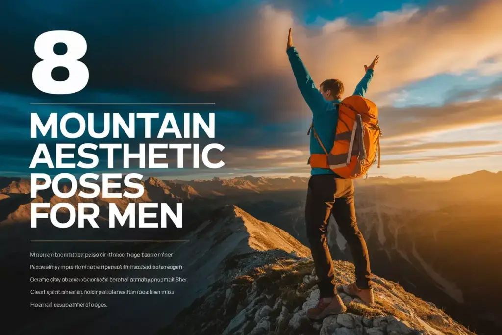 Male Hiker Celebrating On Mountain Summit At Golden Hour With Dramatic Sky Background