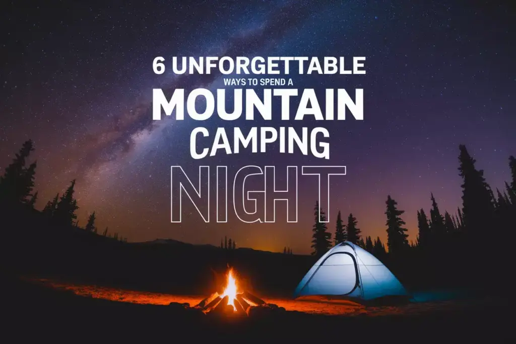 Modern Tent Silhouetted Under Milky Way With Cozy Campfire Glow In Mountain Night