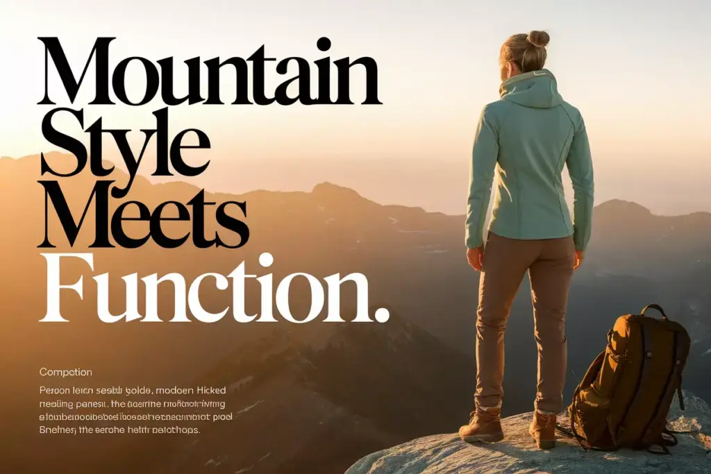 Stylish Trekker On Mountain Ridge At Sunset With Earth Tone Functional Outfit