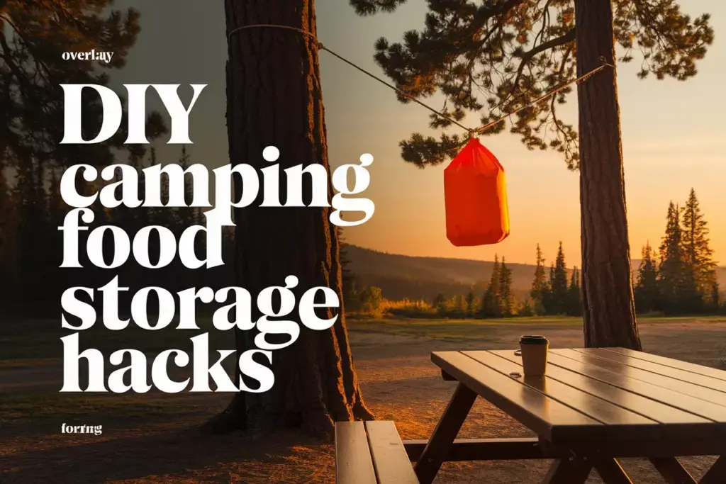 Elevated Food Bag Hanging From Trees At Sunset In Tidy Campsite