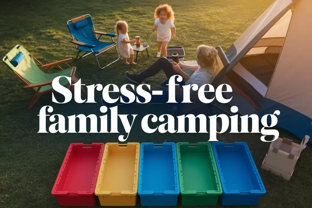 Family Camping Organization With Color Coded Storage And Happy Kids