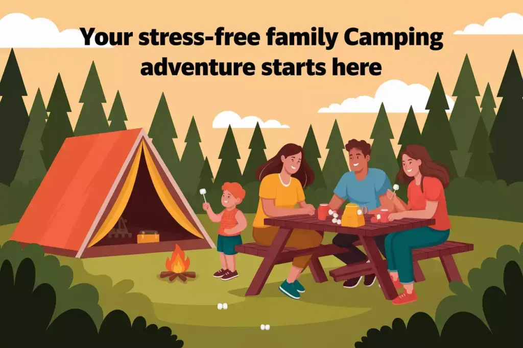 Family Camping Toddler Golden Hour At Forest Campsite With Marshmallows