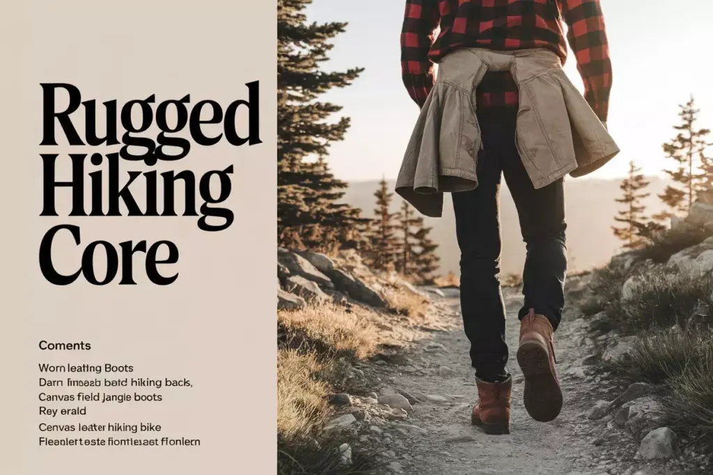 Male Hiker In Earth Tone Outfit Walking On Mountain Trail At Sunrise