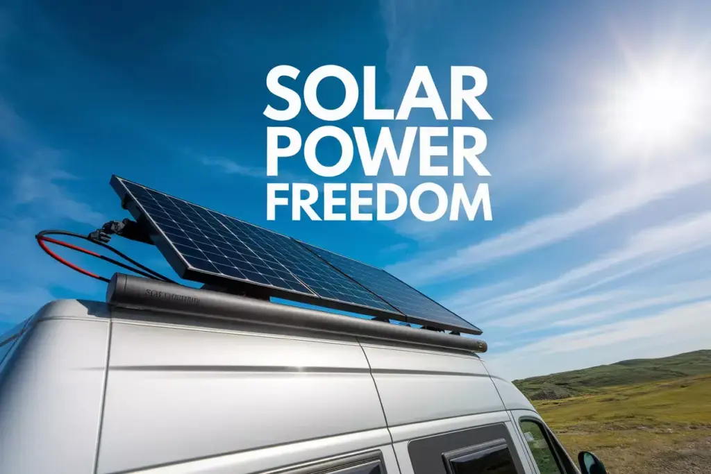 Mini Camper With Roof Solar Panel Under Sunny Sky Ready For Adventure