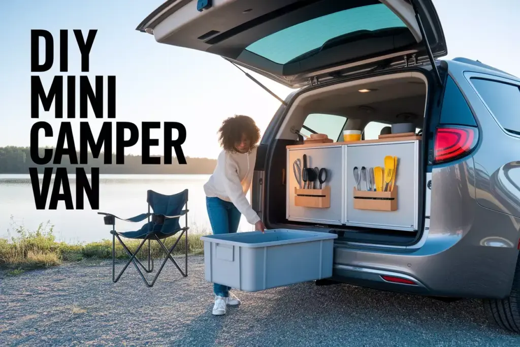 Minivan With Open Hatch Showcasing Space Saving Storage Solutions At Campsite
