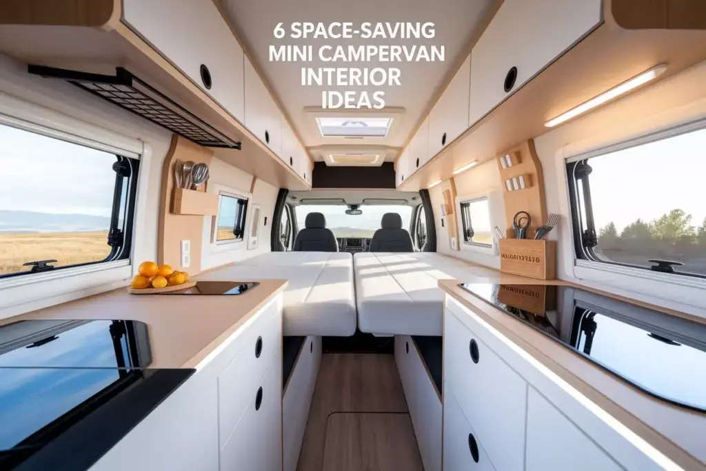 Modern Mini Campervan Interior With Convertible Furniture And Clean Storage Solutions