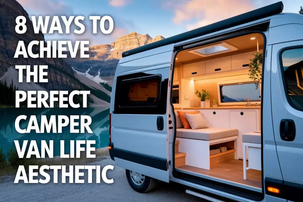 Modern Scandinavian Camper Van Interior At Alpine Lake Golden Hour