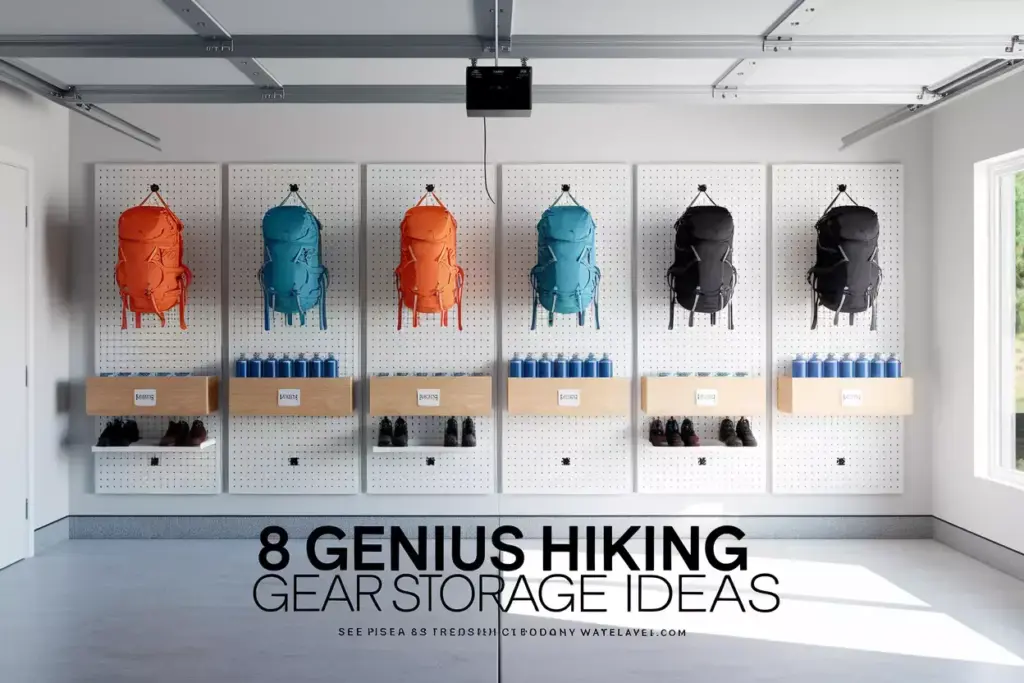 Organized Hiking Gear Wall Display In Modern Garage With Ample Space