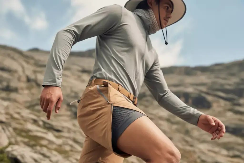 The Classic Lightweight Explorer Hiker Wearing Long Sleeve Shirt Convertible Pants On Mountain Trail