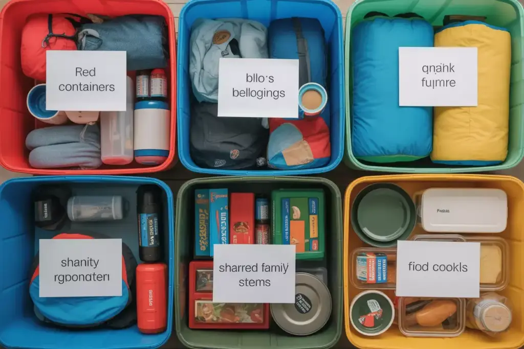 Color Coded Storage Containers Red Blue Green Yellow For Organized Family Camping Packing