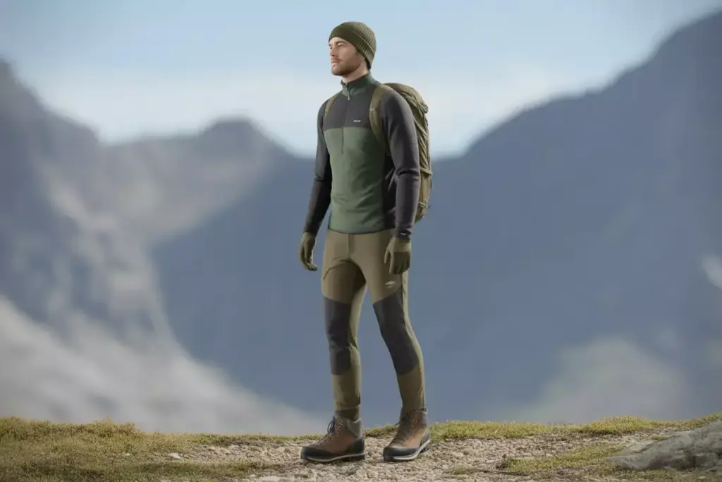 The Classic Alpine Explorer Outfit Featuring Merino Wool Fleece Hardshell And Technical Pants
