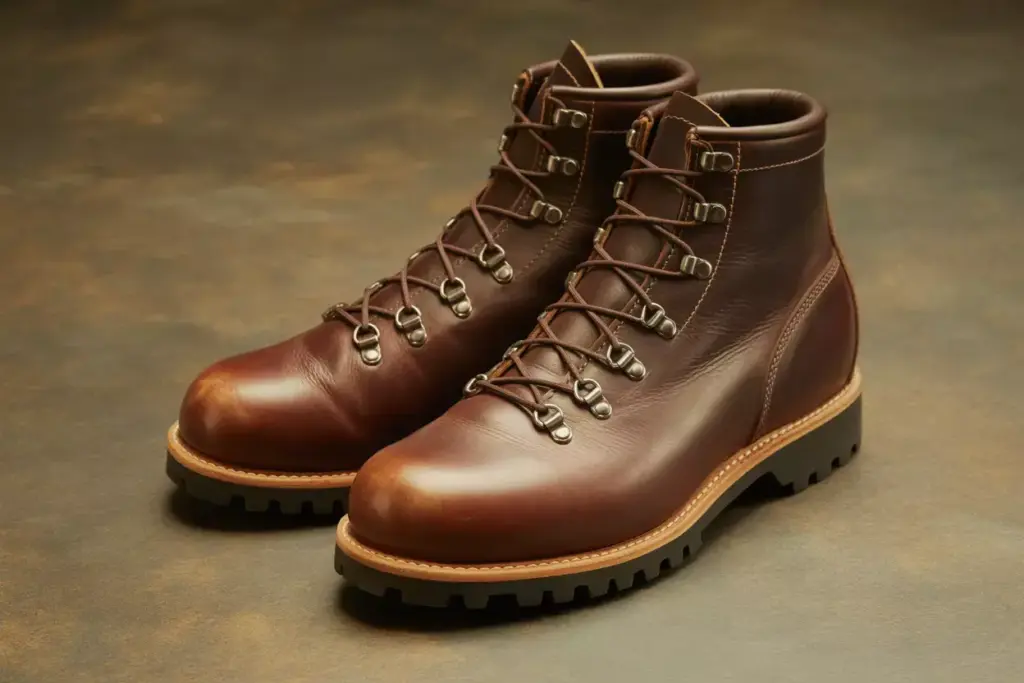 Start With The Foundation Quality Leather Hiking Boots On Textured Background