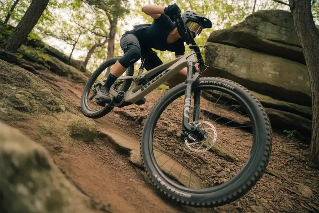 12 Trek Fuel EX5 Womens Mountain Bike On Technical Rocky Singletrack Trail