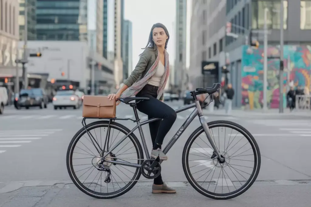 13 Trek FX3 Disc Womens Hybrid Bike Stopped At Urban City Intersection