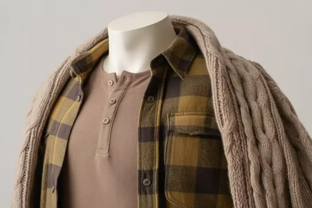 Layer Like A Pro Henley Flannel And Wool Sweater Layering Combination