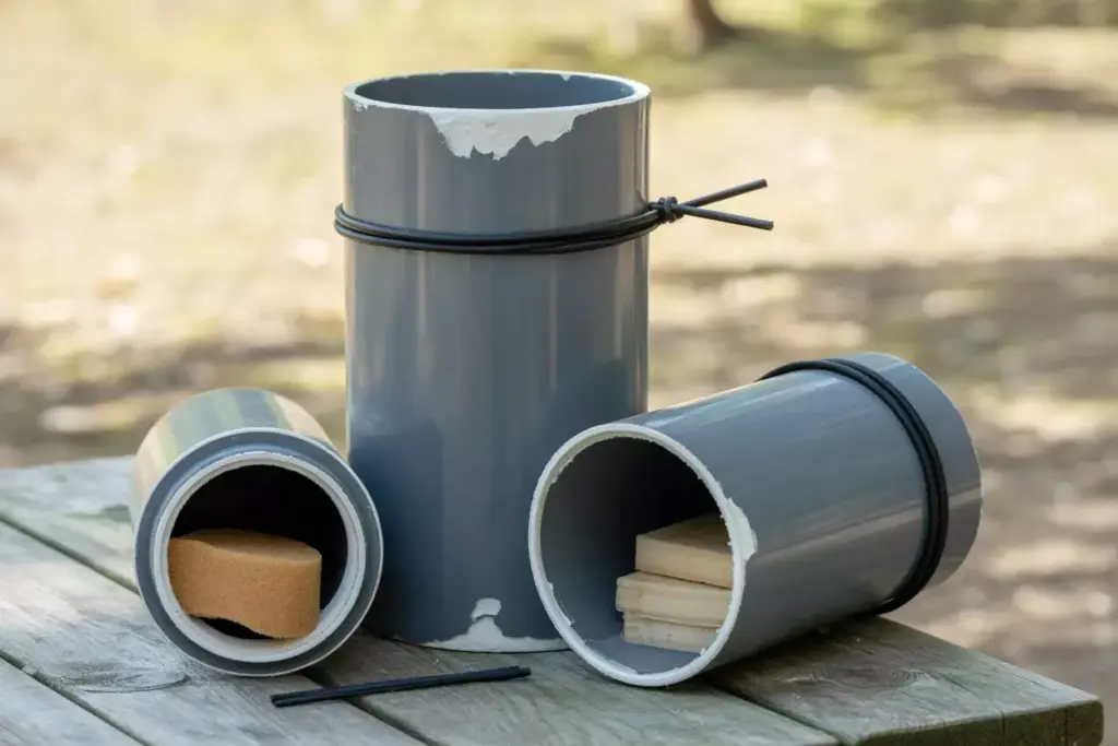 Diy Pvc Bear Canister With Ziptie Closure On Campsite Picnic Table