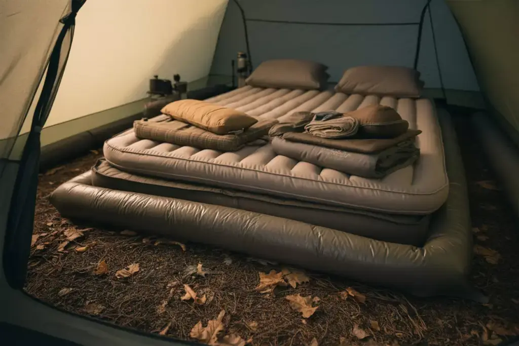 Multi Layer Sleeping System With Foam Pad Natural Mattress And Cushioning Items