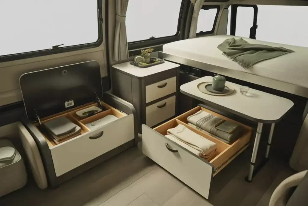 Multi Purpose Rv Furniture Storage Ottoman Convertible Table Bed Drawers Collapsible Chair