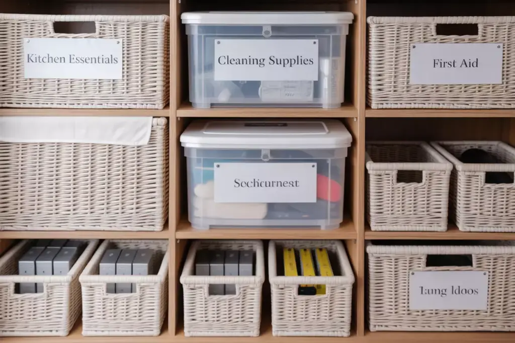 Organized Rv Storage With Decorative Bins Clear Containers And Labels