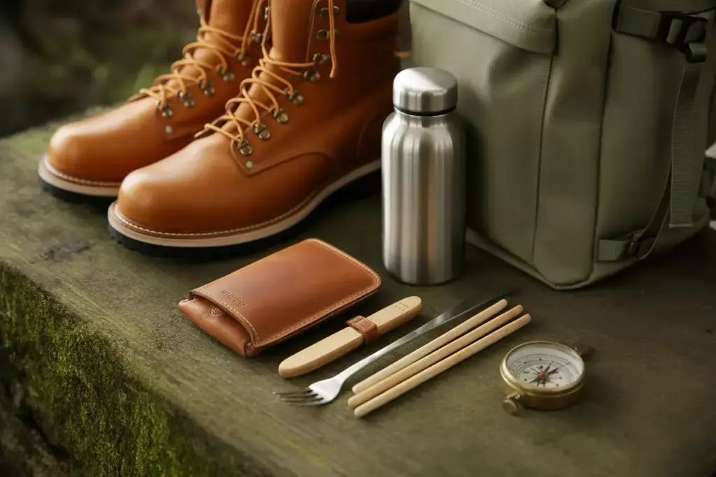 Curate Functional Yet Stylish Gear Including Leather Boots And Canvas Backpack Product Shot