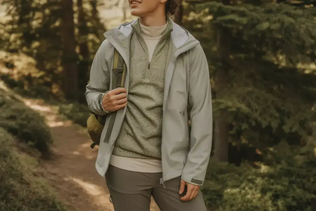 Perfect Your Layering Game With Merino Fleece And Rain Jacket On Forest Trail