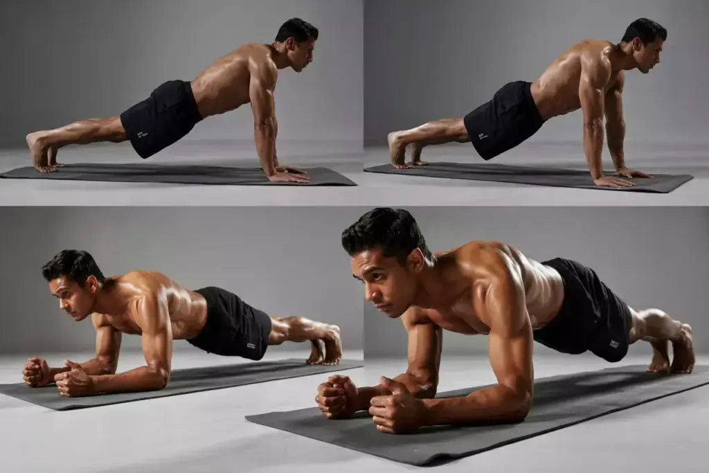 Three Progressive Plank Variations Basic Single Arm And Leg Lift For Hikers