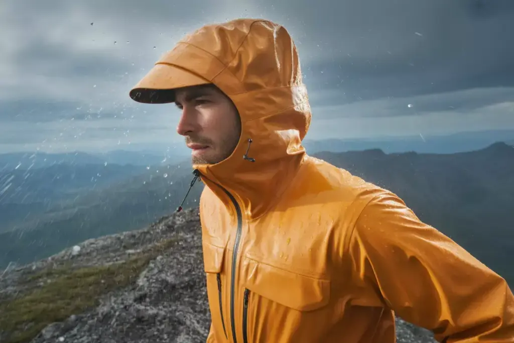 33 Technical Rain Shell With Adjustable Hood And Pit Zips In Mountain Storm