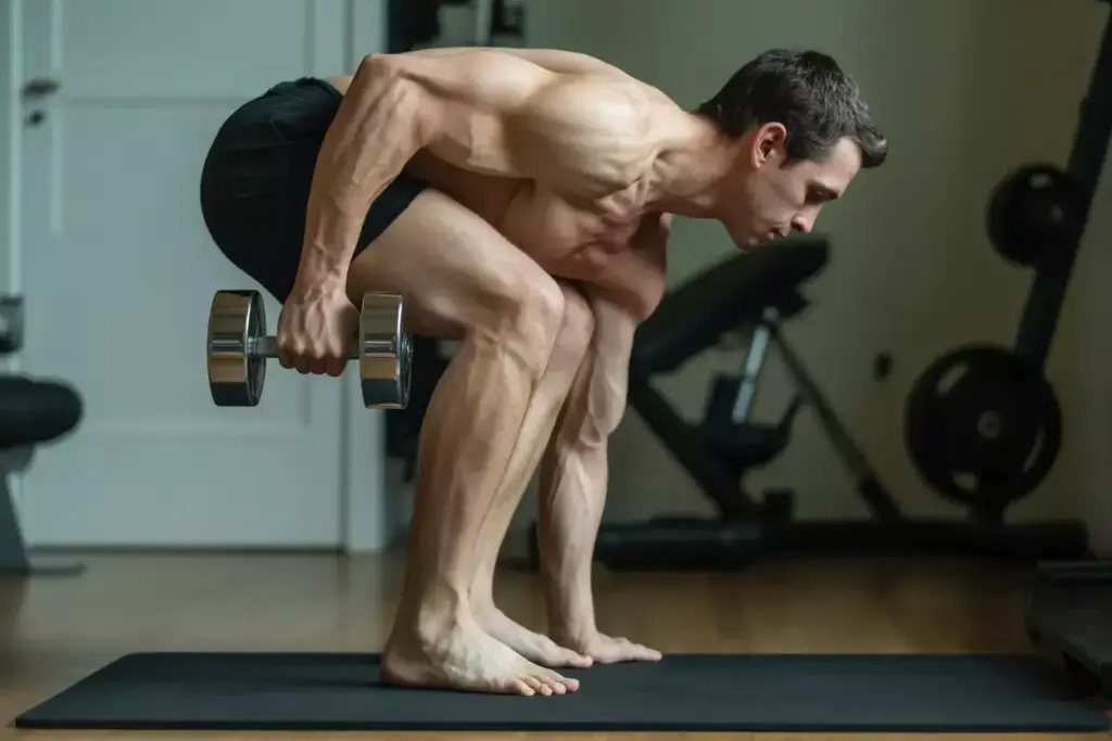 Male Hiker Performing Single Leg Deadlift With Dumbbell On One Leg