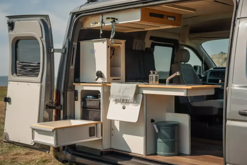 Modular Flex Van Bathroom With Convertible Toilet And Removable Shower Pan