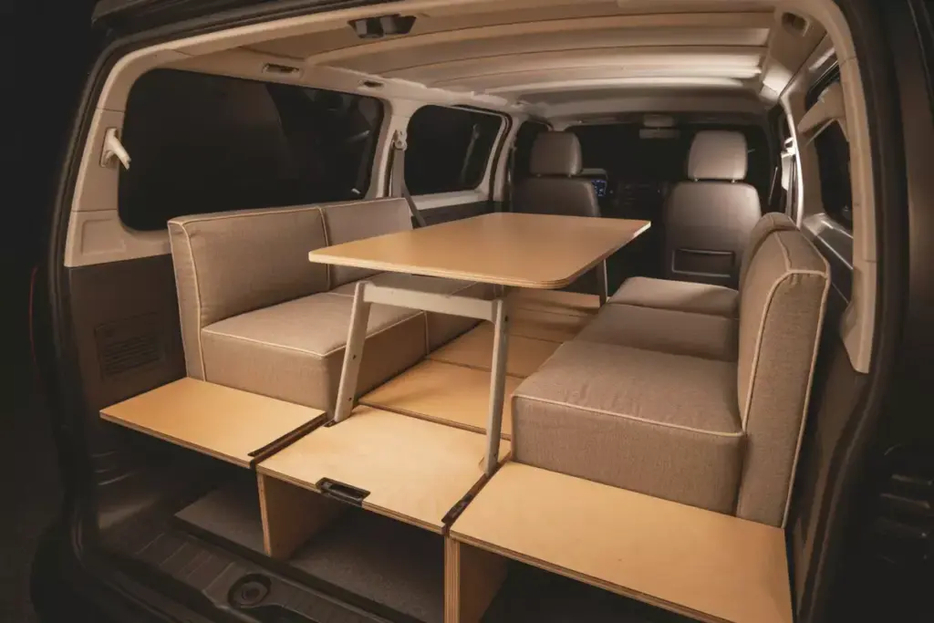 Modular Minivan Furniture System Converting From Seating To Sleeping Area
