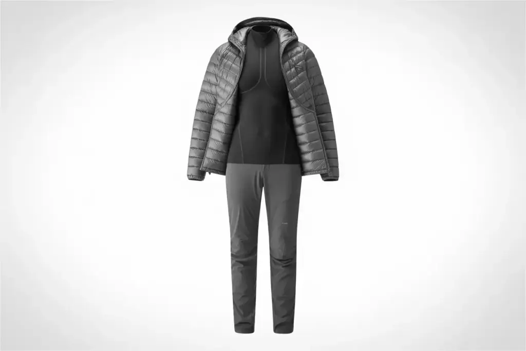 44 The Technical Minimalist Black Base Charcoal Packable Jacket Articulated Slim Pants